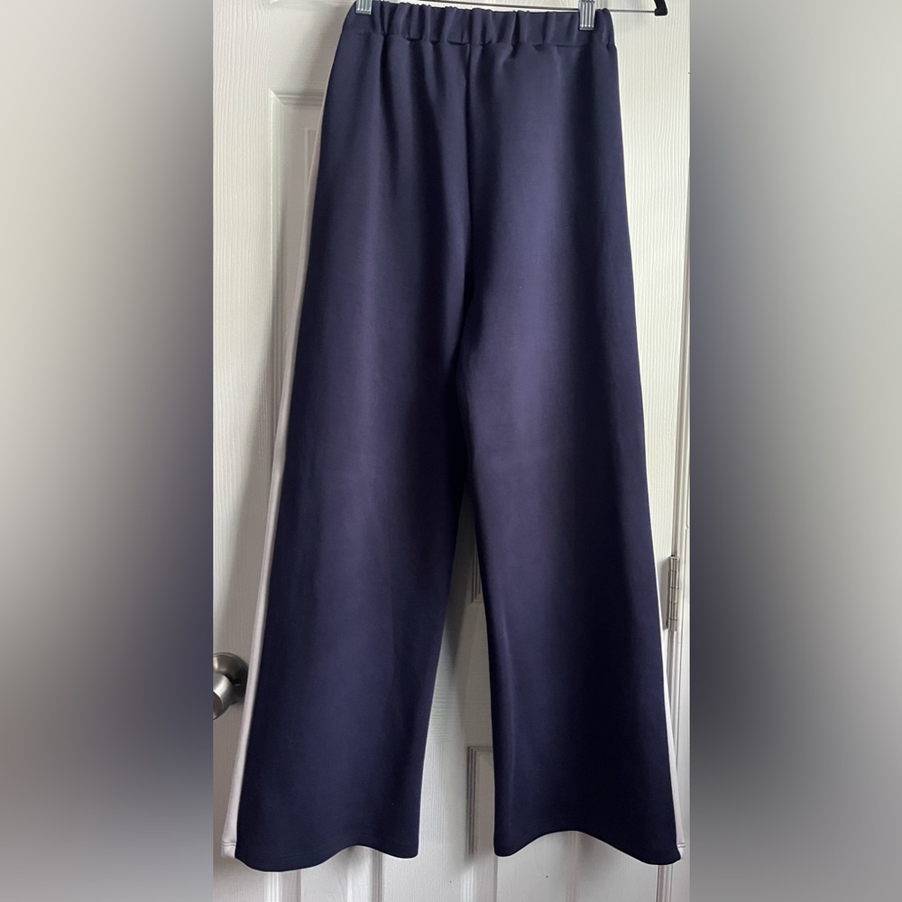 P Cill Navy Scuba Knit Charlotte Top Lula Side Stripe Wide Leg Pants Set XS - Picture 9 of 10